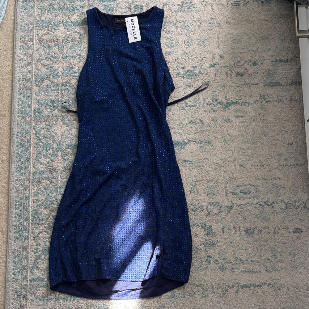 Navy Rhinstone Slinky Sparkling Midnight Blue Mini Dress
